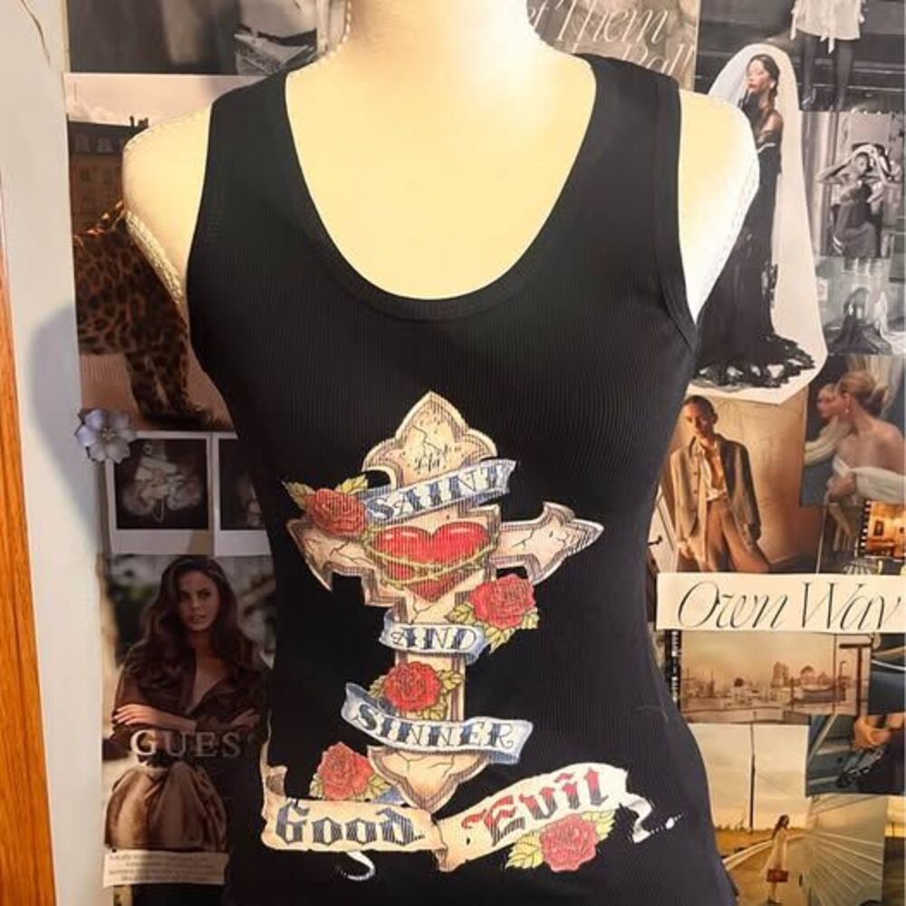 2000s Las Olas "Saint & Sinner" Ribbed Graphic Tank